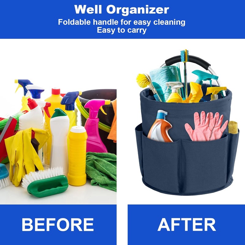 Bototack Cleaning Caddy with Handle, Cleaning Products Organiser, 17L Foldable Storage Basket, Cleaning Caddy Organiser, Portable Multi Cleaning Bucket Bag for Home, Garden (Dark Blue) - Image 2